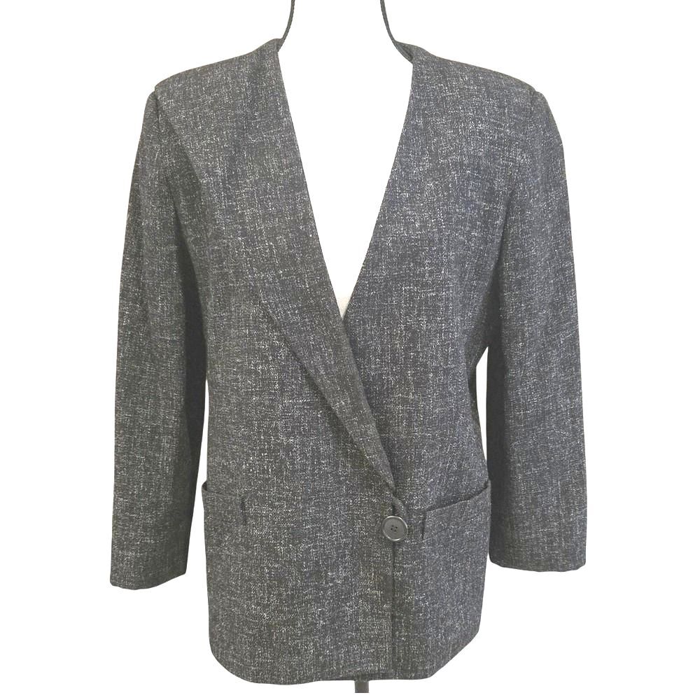 Vintage 90s Haberdasher Blazer Womens M Gray Minimalist Asymmetric Jacket